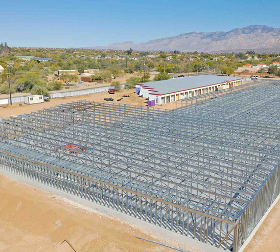 steel building construction drone photography Denver CO