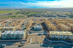 Aerial drone commercial construction monthly progress photo