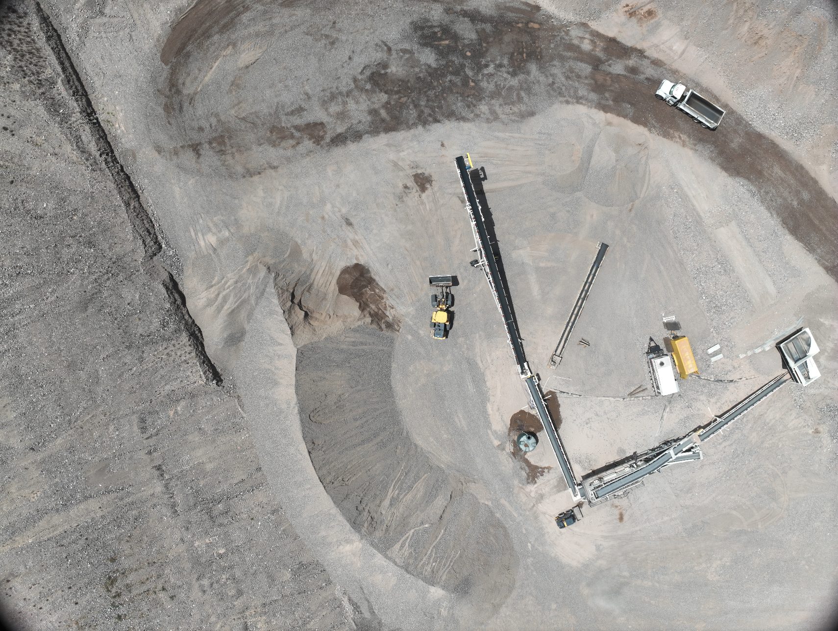 Top-down drone view of aggregate stockpiles used for volumetric measurement