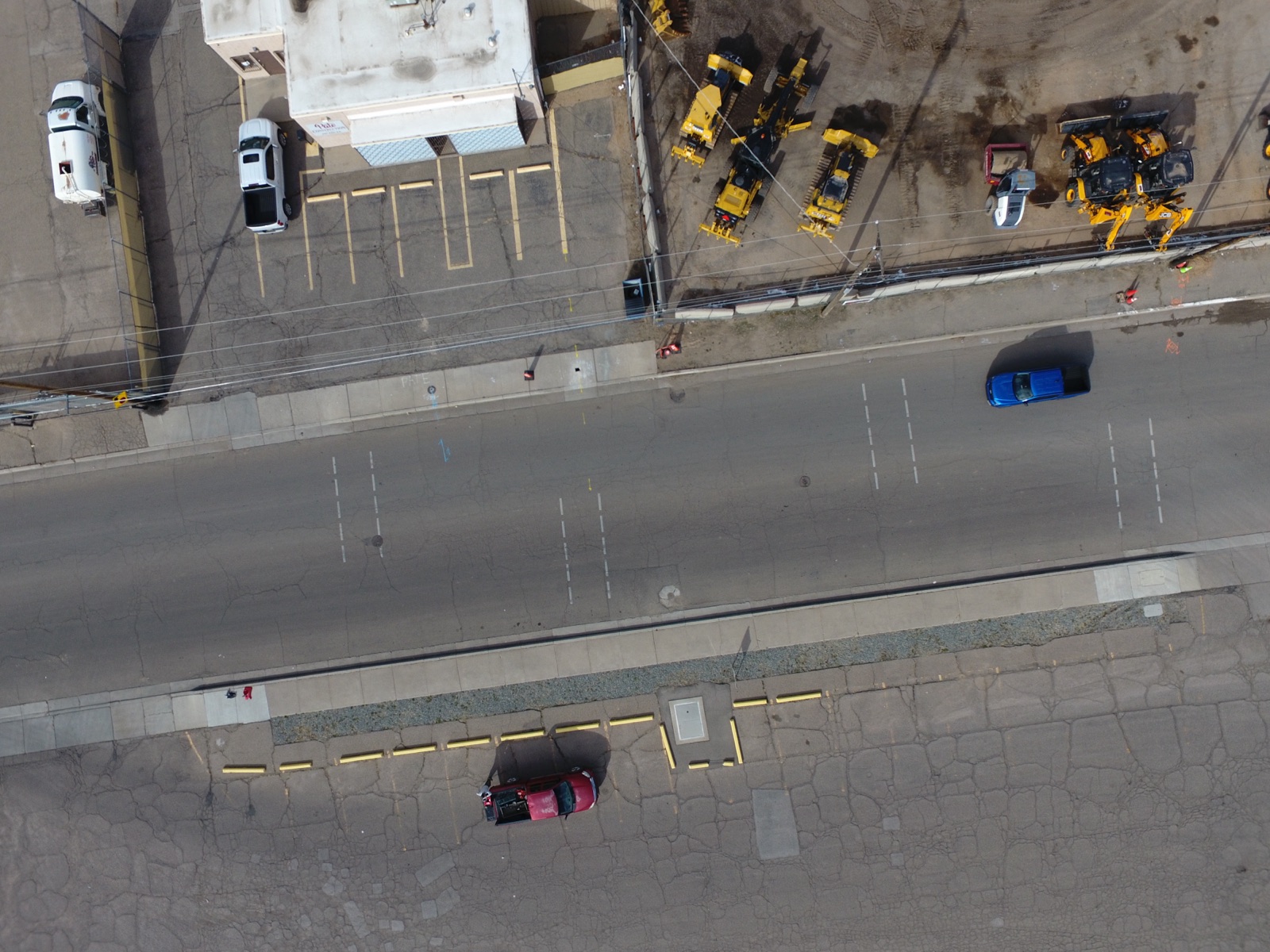 Top-down drone photo of equipment and fleet rows at an Albuquerque logistics facility