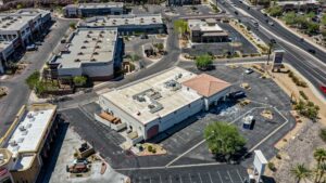 Drone photo of a commercial property and parking areas in Henderson, Nevada
