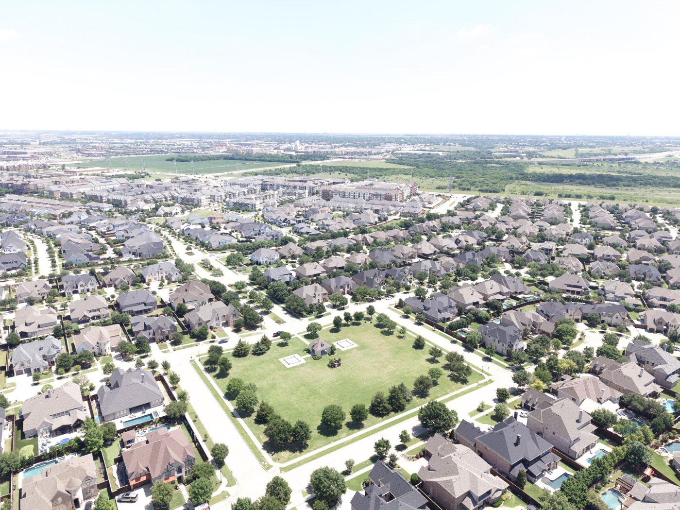 Aerial of a Dallas–Fort Worth business and its surroundings