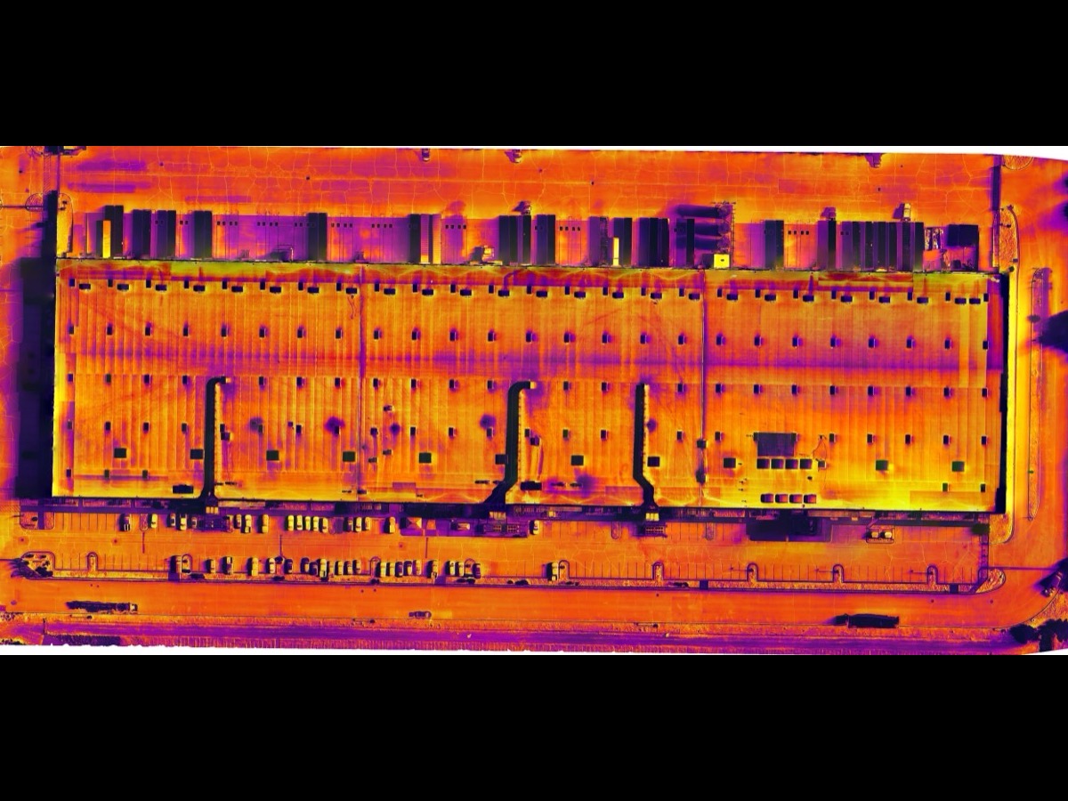 Thermal orthomosaic of a large commercial flat roof