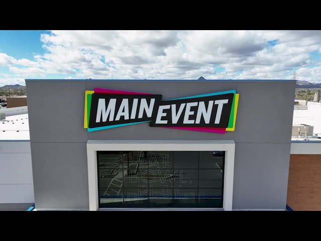 Drone still of an entertainment venue exterior from a marketing campaign