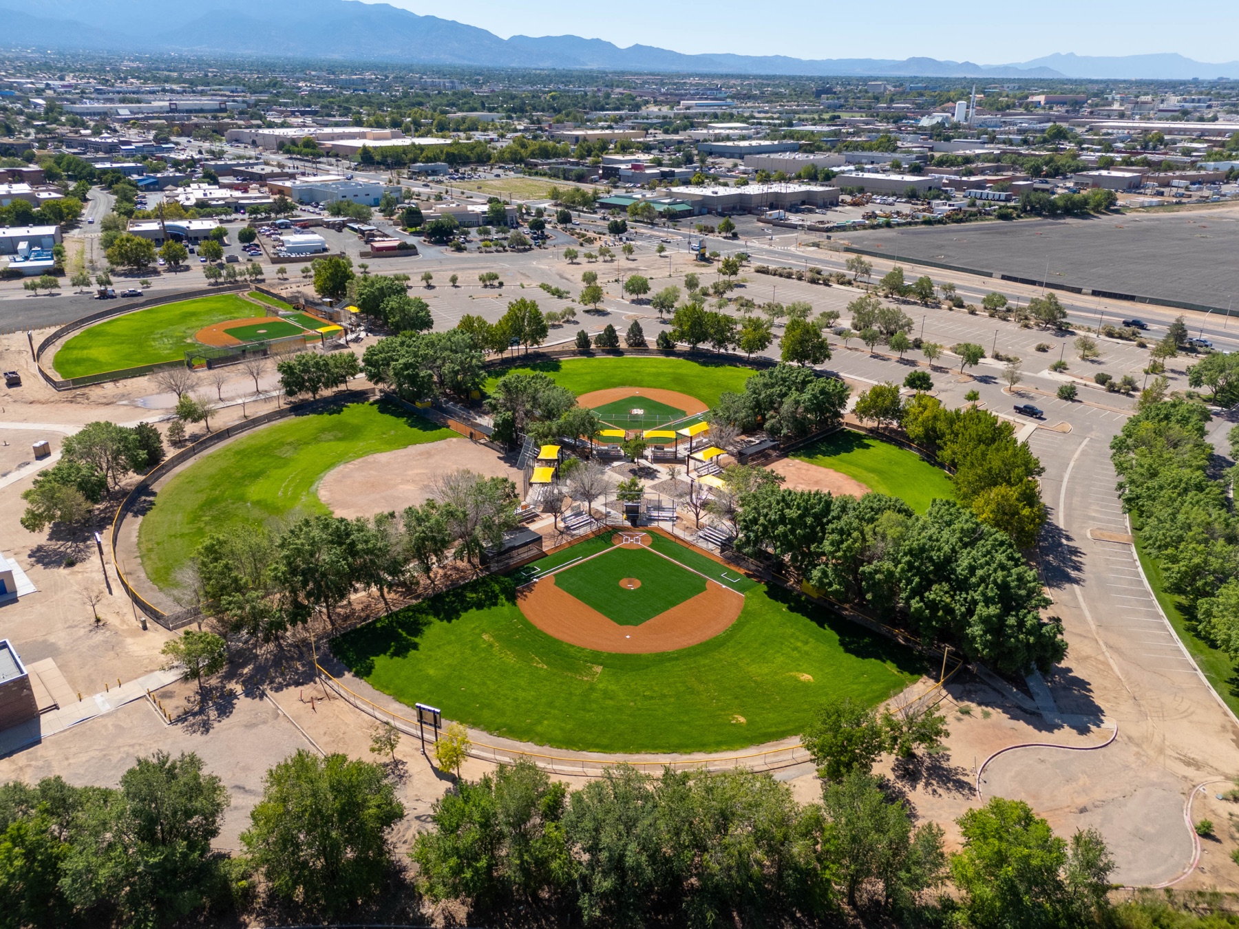 Aerial campaign still of a development at golden hour