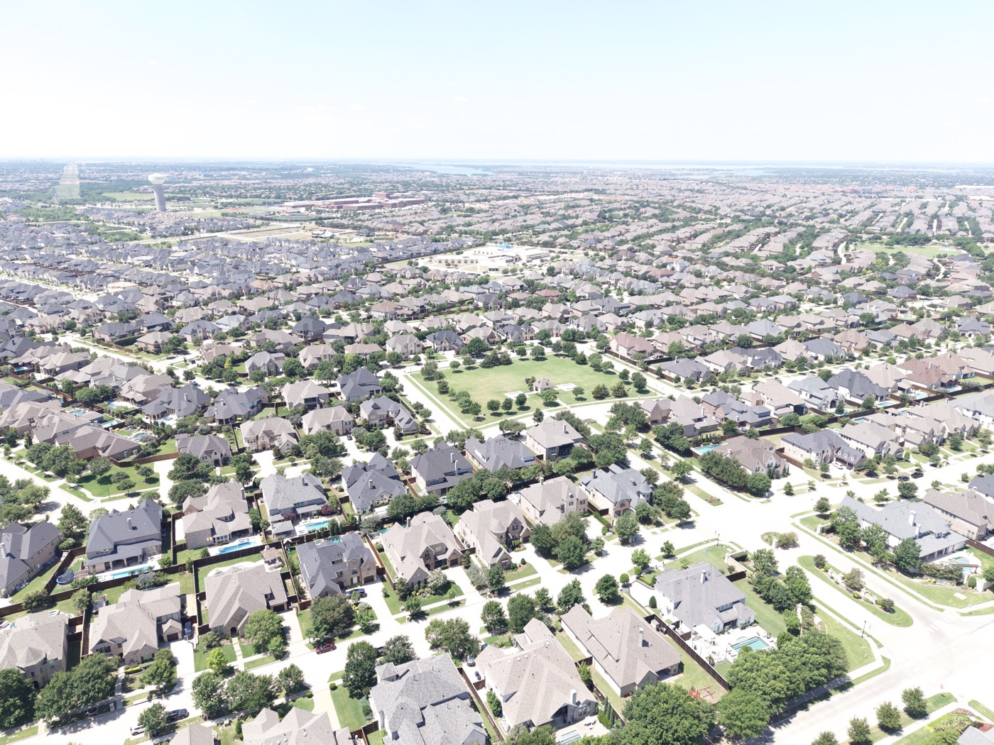 Aerial over a master-planned luxury community in Frisco, Texas
