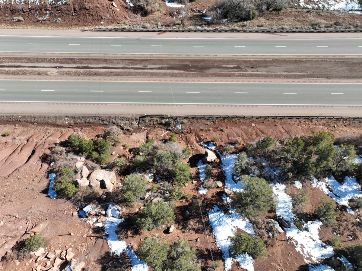 Aerial of a New Mexico highway corridor and terrain