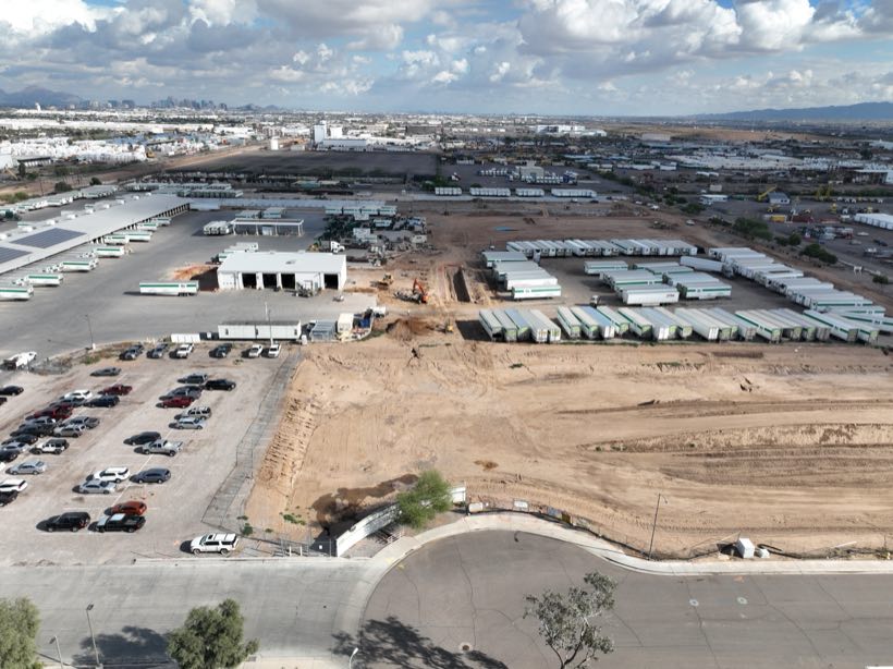 Aerial of a large commercial construction site, Phoenix