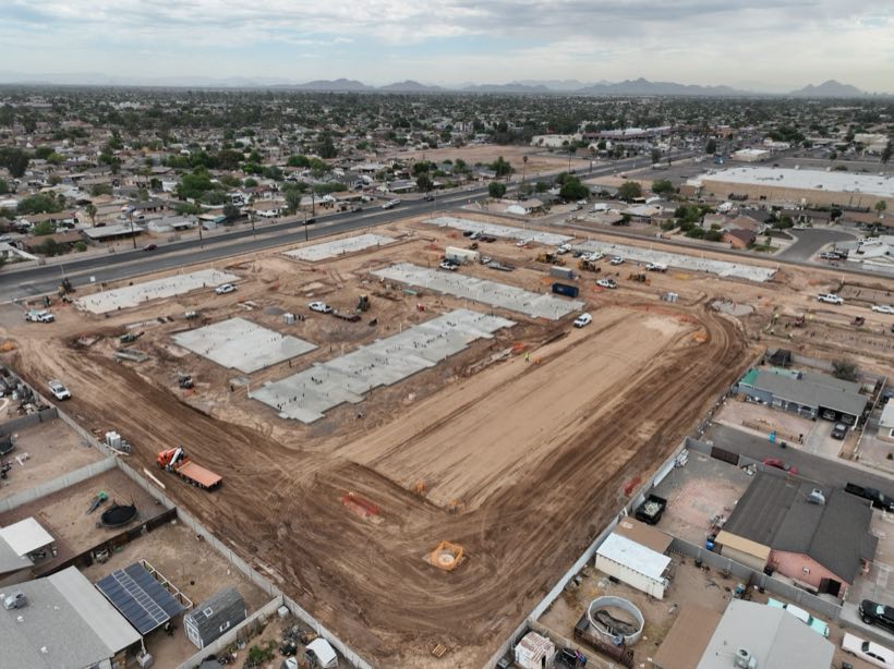 Aerial progress photo of a Phoenix multifamily apartment community under construction