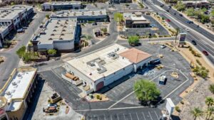 Aerial photo of a Henderson retail center and surrounding commercial corridor