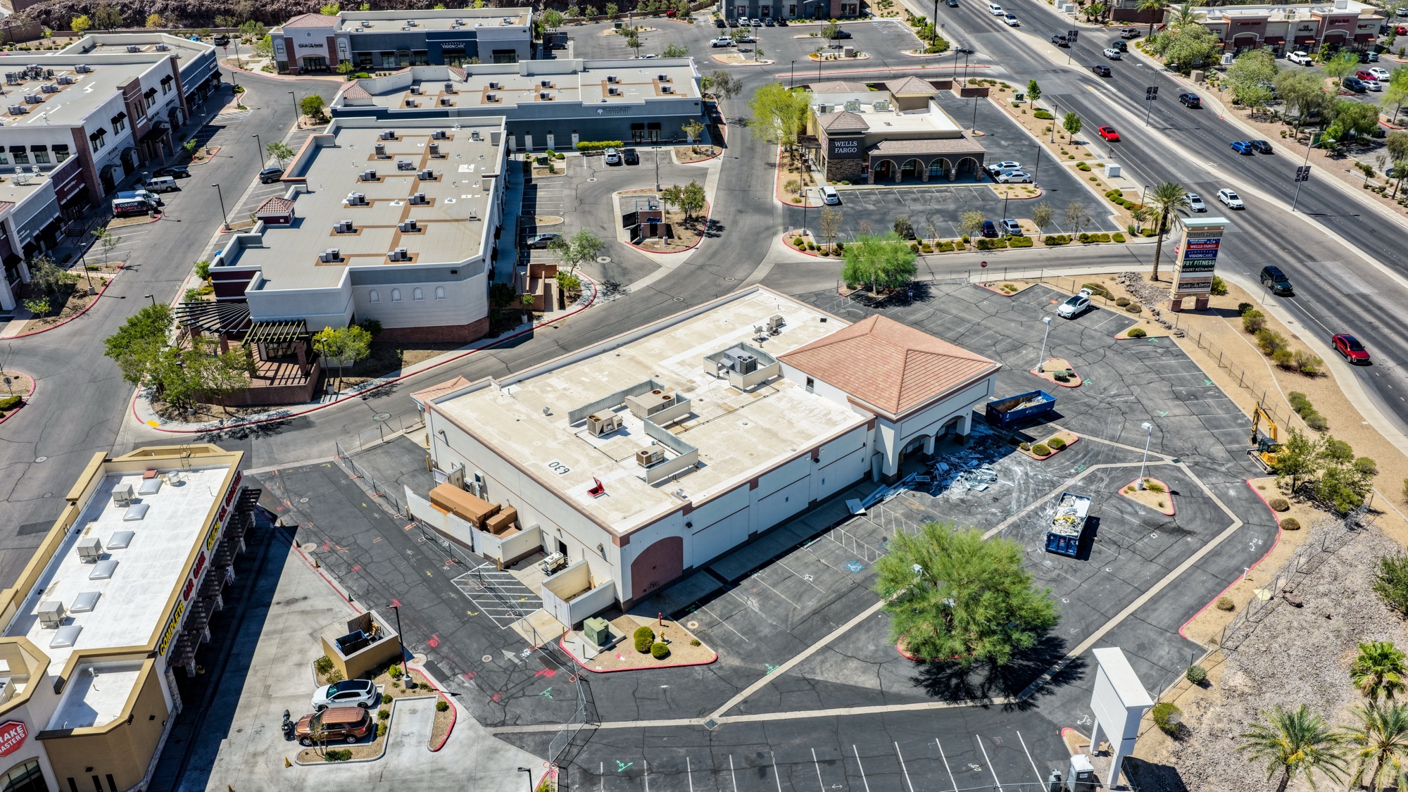 Drone photo of a commercial property and parking areas in Henderson, Nevada