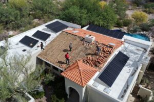 roofing crews tile reroof aerial