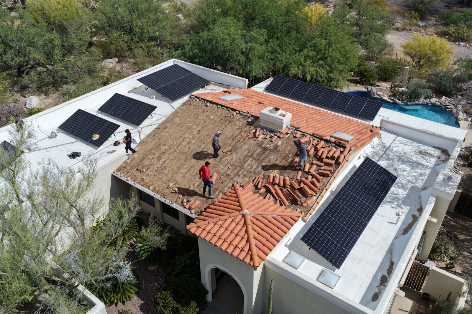 roofing crews tile reroof aerial