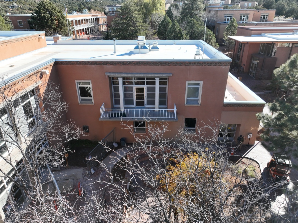 Aerial of a Santa Fe college campus building